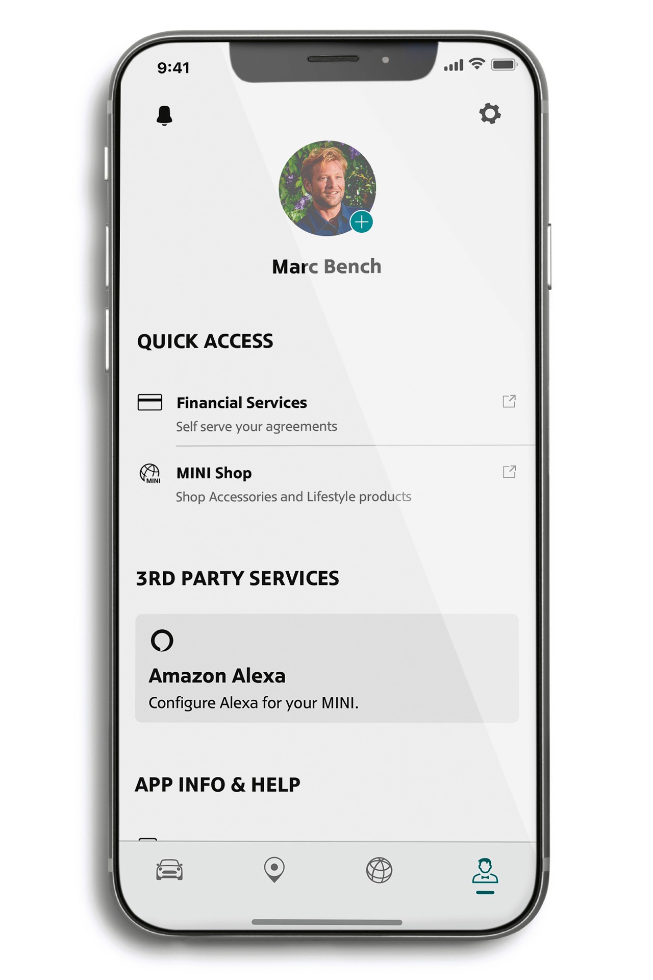mini connected – application mini – onglet profil